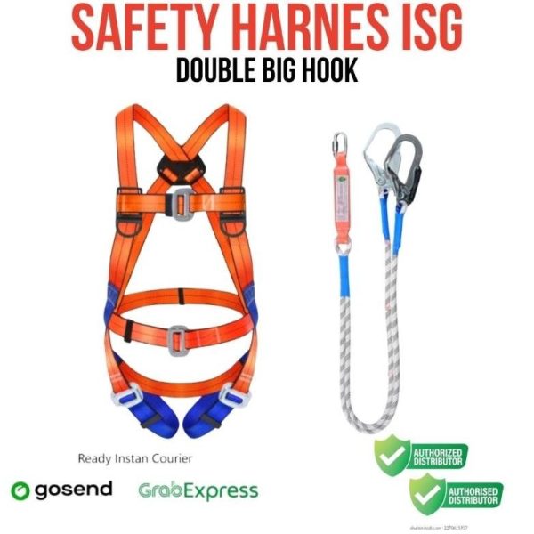 Full Body Harnes White Lanyard Double Hook ISG